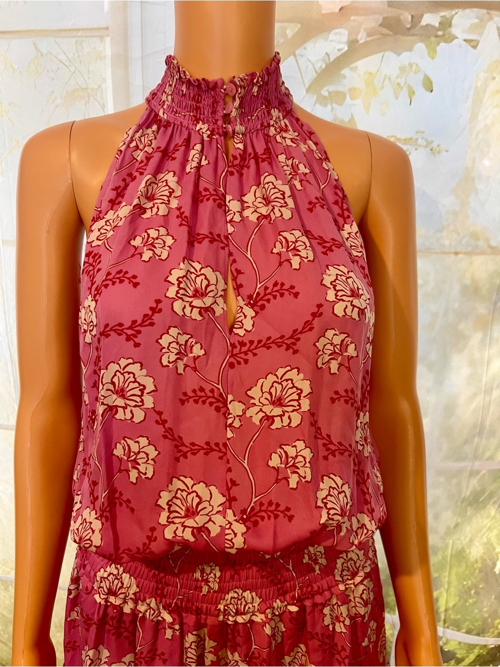 A.L.C. Pink Floral Smocked-Neck Blouse - Picture 4 of 7